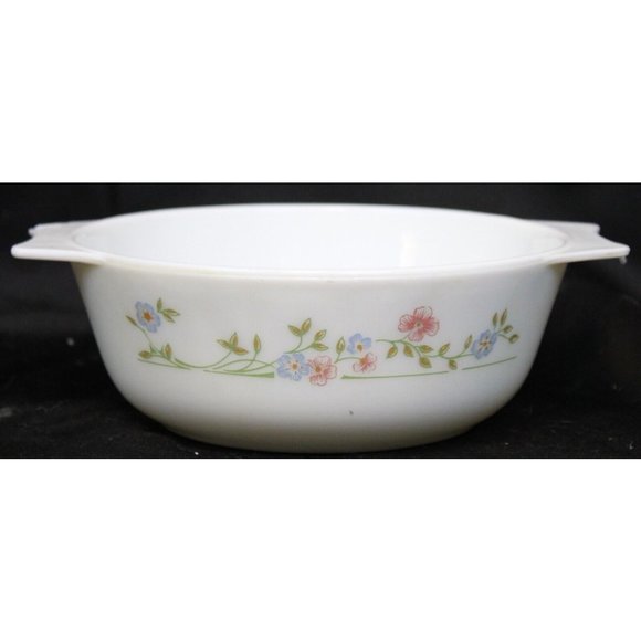 Vtg Pyrex England Cinderella Casserole Dish Handle Bowl Flowers Forget Me Nots - Picture 1 of 9